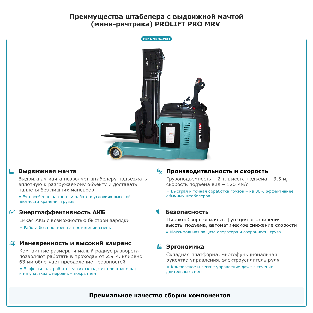 Штабелер с выдвижной мачтой (мини-ричтрак) PROLIFT PRO MRV 2035 li-ion